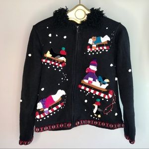 Christmas Patchwork Zip Up Sweater